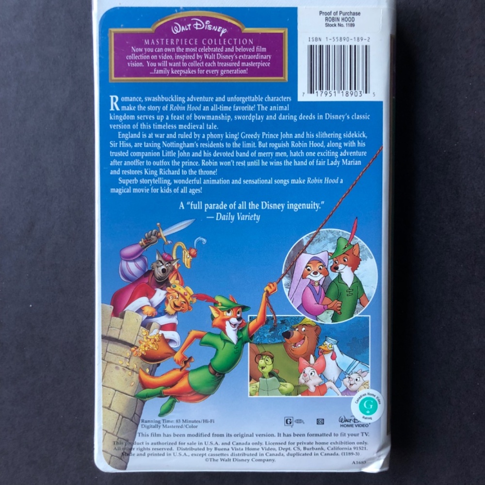 Disney VHS ROBIN HOOD “Masterpiece Collection” - Picture 3 of 13